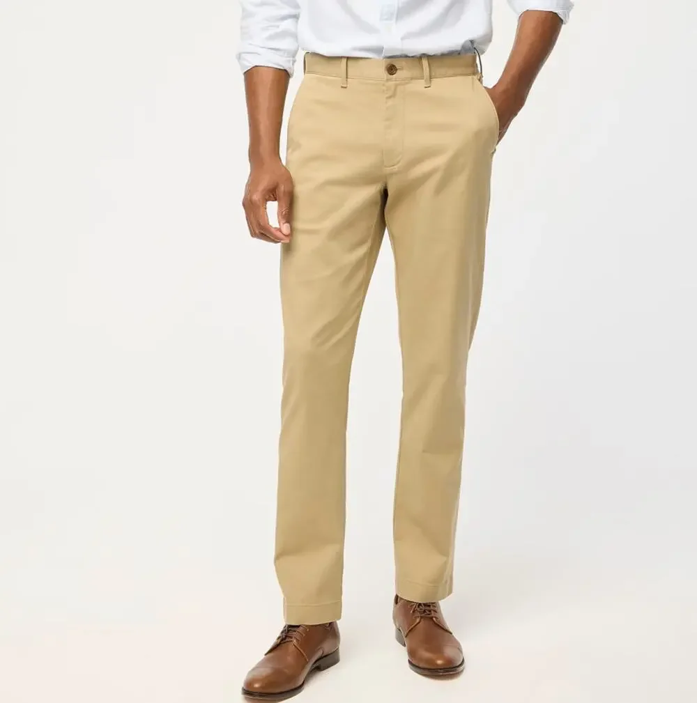 J.Crew Straight-Fit Flex Chino Pants Mens 34x34 Khaki Flat Front Zip Fly Stretch